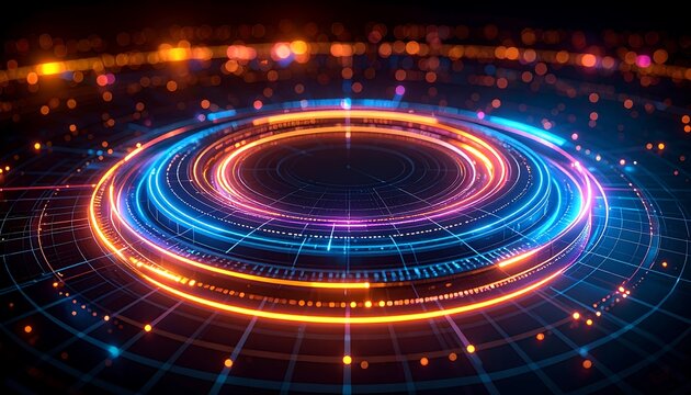 Abstract digital graphic with glowing concentric circles
