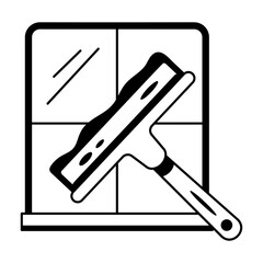 Cleaning window with wiper, glyph style icon 
