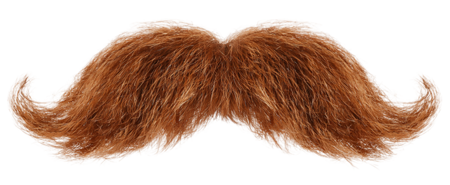 A bushy ginger mustache isolated on transparent background