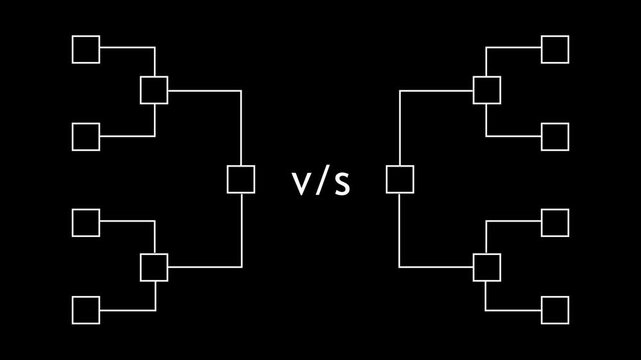 Team tournament bracket championship template animation. Championship bracket schedule for soccer, football, basketball, baseball. Tournament bracket templates isolated on black background