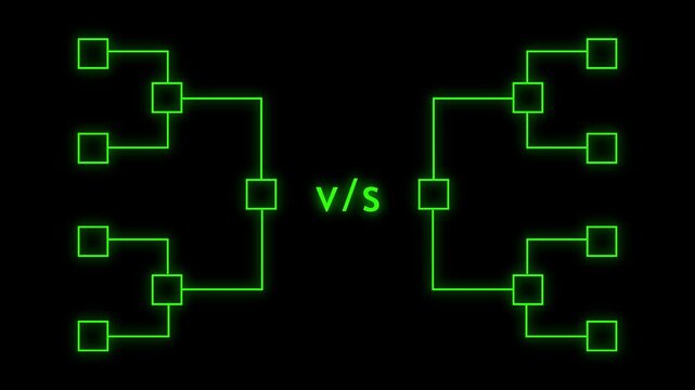 Team tournament bracket championship template animation. Championship bracket schedule for soccer, football, basketball, baseball. Tournament bracket templates isolated on black background