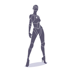 Beautiful robot woman or girl cyborg. Female electronic robotic humanoid machine. Future cybernetic artificial intelligence technology. Portrait sexy model cyborg. Futuristic character