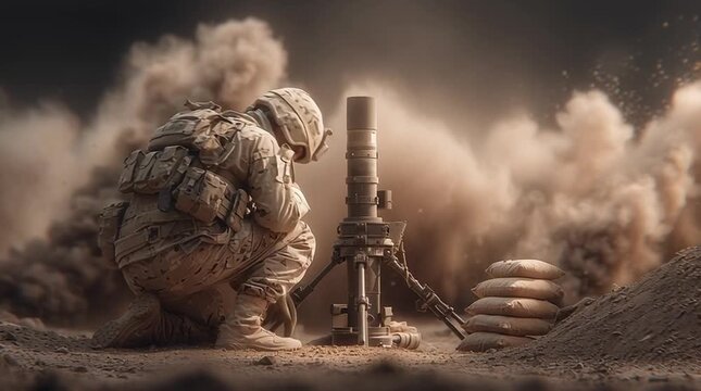 Tactical Soldier Preparing Launch in Combat Zone