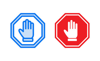 Fototapeta premium Stop icon vector illustration. stop road sign. hand stop sign and symbol. Do not enter stop red sign with hand
