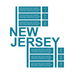 New Jersey state name. Concept of six features or option of project to select. Minimal infographic illustration for business and travel information visualization.