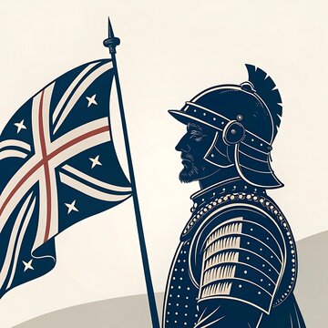 Illustration of a soldier with a flag and armor on