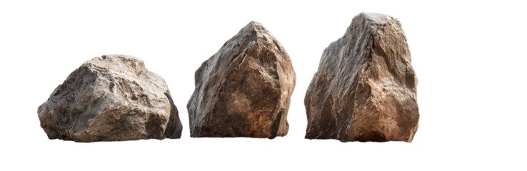 Three large rocks isolated on transparent background