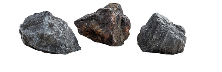 Three dark rocks isolated on transparent background