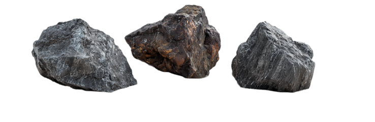 Three dark rocks isolated on transparent background