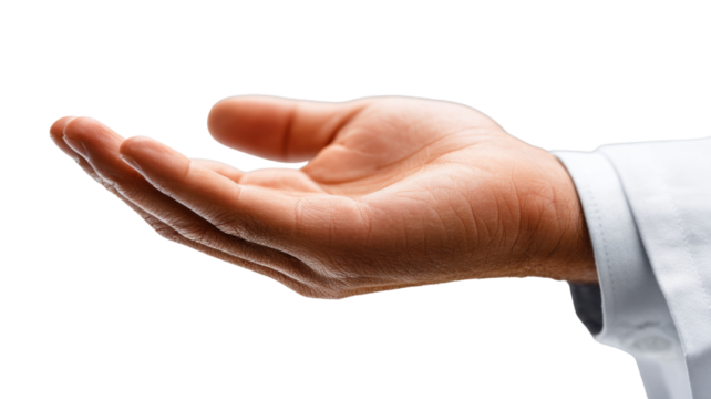 A close-up of an outstretched hand with palm facing up, isolated on a black background. - Powered by Adobe