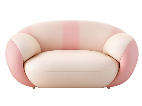 Rounded,  pink and cream couch