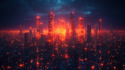 Fototapeta premium Futuristic cityscape with red and blue lights