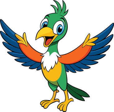 A cute cartoon parrot illustration on a white background, perfect for vector art and tropical designs