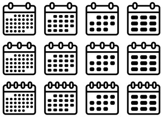 様々な形のカレンダーアイコンのベクターイラストのセット