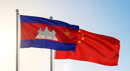 Cambodian and Chinese Flags Together