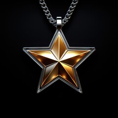 Golden star pendant on silver chain displayed against a black background