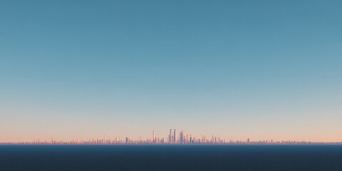 Fototapeta premium A panoramic view of a modern city skyline at sunset with tall skyscrapers and vibrant colors in the sky showcasing urban architecture and cityscape scenery
