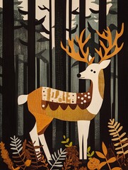 Standing in a tranquil forest, this Scandinavian-style paper silhouette deer is handcrafted using geometric shapes and soft earth tones, showcasing exquisite handcrafted textures and minimalist design