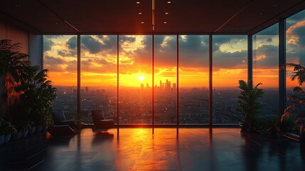 City sunset panorama from high rise beauty