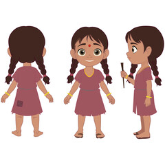 Cute Rural Indian Village Girl Cartoon