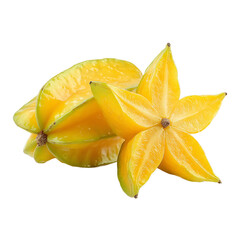 A cluster of vibrant yellow starfruit showcasing their unique star shape isolated on transparent background