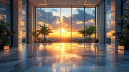 Modern interior building sunset view beauty