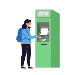 Young Woman Using an ATM Machine for a Quick Transaction Outdoors
