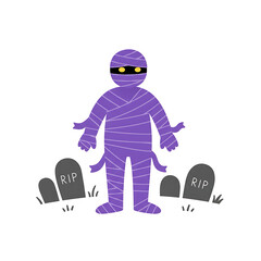 Purple Mummy Halloween Character Illustration: A Spooky Fun Design for Autumn Festivities