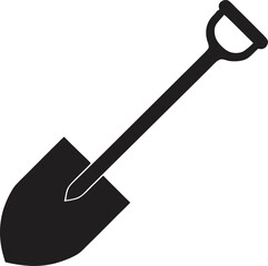 Black and white silhouette illustration of a spade shovel on a white background