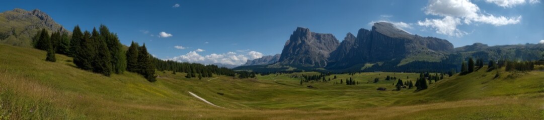 Fototapeta premium Breathtaking hdr panoramic view of dolomite mountains nature landscape 360 degrees serenity