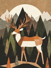 Standing in a tranquil forest, this Scandinavian-style paper silhouette deer is handcrafted using geometric shapes and soft earth tones, showcasing exquisite handcrafted textures and minimalist design