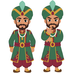 Indian Mughal King Noble Royal Character Vector