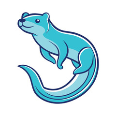 Cute cartoon otter swimming playfully with a curved tail and blue fur