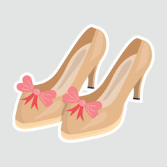 Elegant Beige High Heels with Pink Bows Vector Illustration Sticker. Chic vector sticker of beige high heels with pink bows, perfect for fashion, art, and creative projects