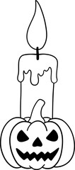 spooky halloween candle with flame in cute black and white coloring page style