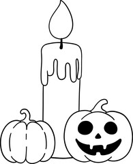 halloween candle in outline cartoon coloring style for kids and fall clipart