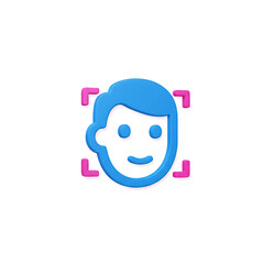 Facial Recognition Technology: 3D Render of a Happy Face Undergoing Biometric Scan