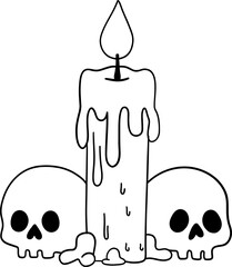 halloween candle in outline cartoon coloring style for kids and fall clipart
