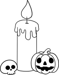 halloween candle in outline cartoon coloring style for kids and fall clipart