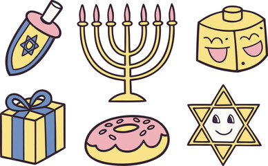 Hanukkah clipart set with traditional Jewish holiday candle designs. Decorative Hanukkah clipart collection featuring menorah and dreidel icons. Jewish holiday Hanukkah clipart pack with festive