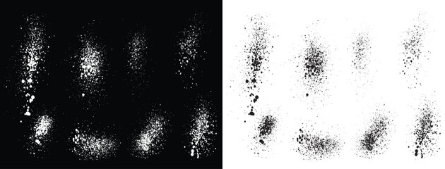 Splash set of distressed ink splatter black and white blood paint brush stroke banner background