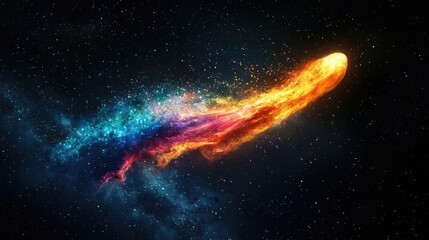 Colorful celestial nebula with a blazing comet.