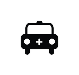 A simple black and white icon of an ambulance, representing medical services.