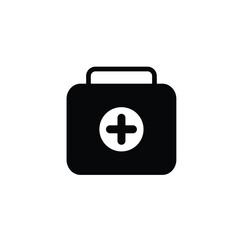 Obraz premium Simple black and white icon of a first aid kit with a prominent white cross.