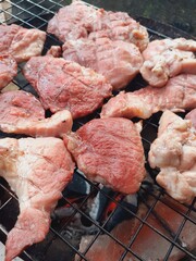 Pork grilled on a charcoal grill