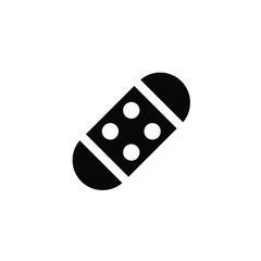 Black silhouette of an adhesive bandage with four circles on a white background.