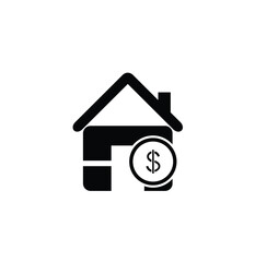 A black silhouette of a house with a dollar coin overlay, symbolizing real estate investment.