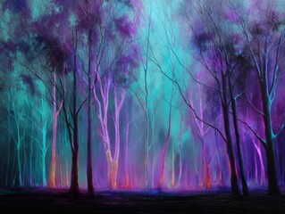 Enchanted Forest with Ethereal Light and Vivid Colors in Twilight Atmosphere