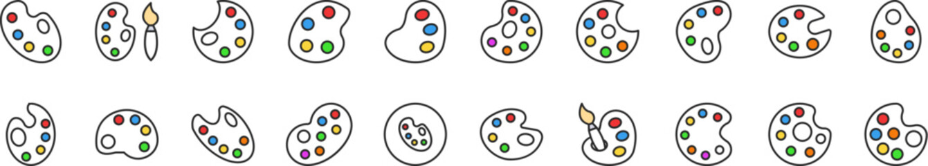 Watercolor Filled Color Icon Bundle. Minimalistic Linear Pictogram for Web and Graphic Design, Apps, Banners, Social Network and Cards