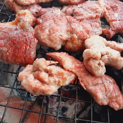 Pork grilled on a charcoal grill